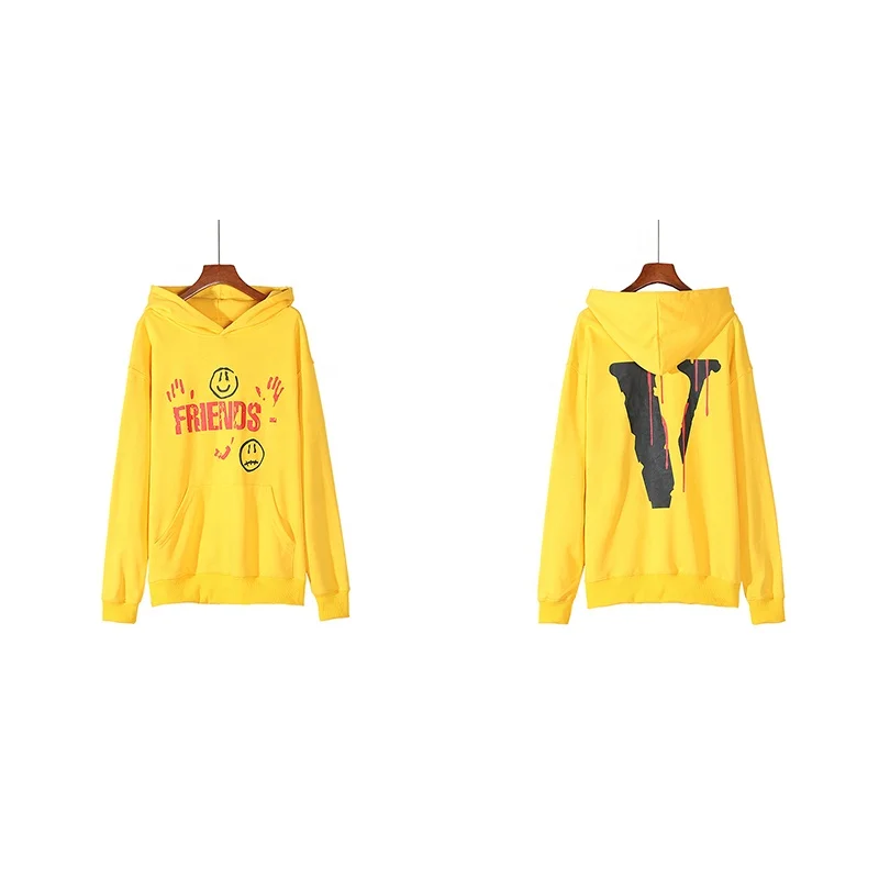 

Vlones European and American oversized smiley friends letter big v printed cotton terry hooded men's and women's sweater spot