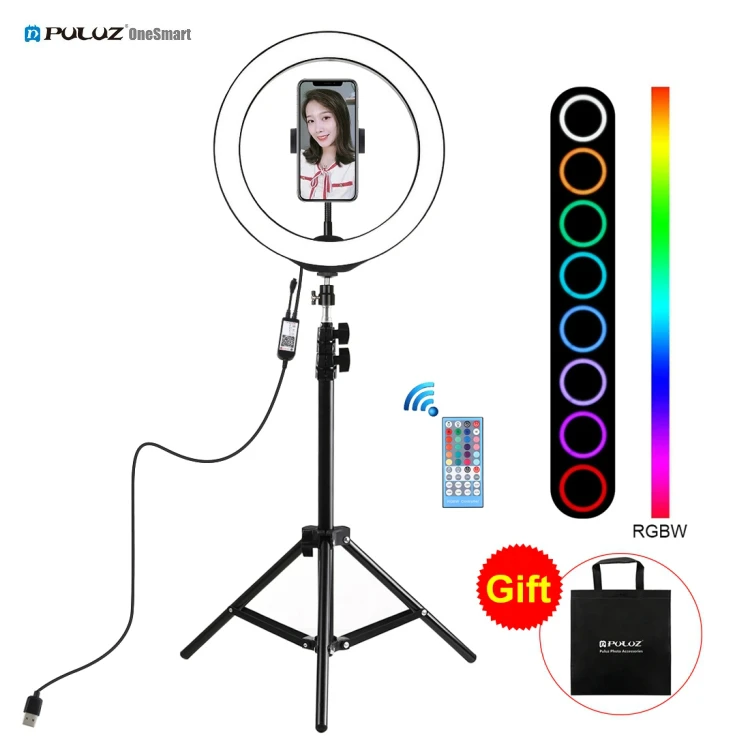 

Dop shipping Puluz 10 inch 26cm RGBW LED Ring Light + 1.1m Tripod Mount Live Broadcast Kits