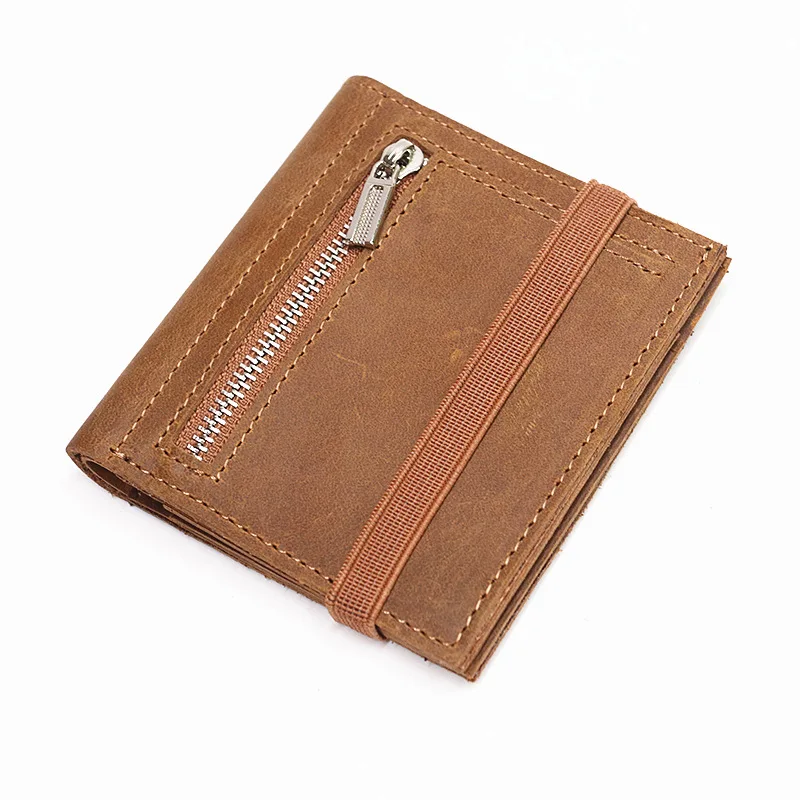 

New bifold men's leather wallet head layer cowhide money clip card bag with AirTag Wallet Holder Case