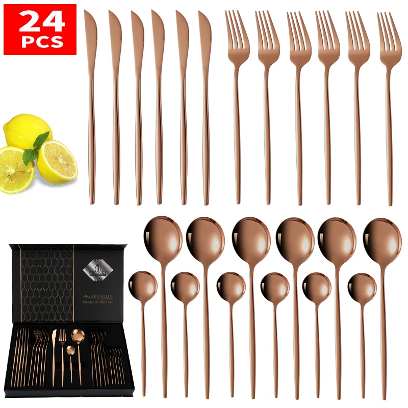 

Wholesale Hot Selling Luxury box packing Flatware Set 24 pcs Gift Set Stainless Steel Cutlery Set