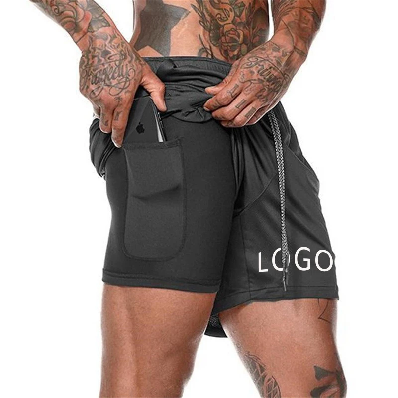 

Blank Custom Logo 2 In 1 Lined Athletic Sports Shorts Mesh Jogger Mens Running Shorts