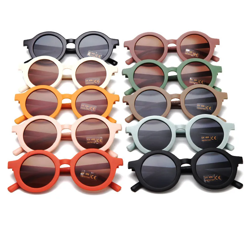 

2021 Fashion Round Kids Boys Girls Vintage Matt Sun Glasses UV Protection Classic Children Sunglasses Eyewear Lentes De Sol