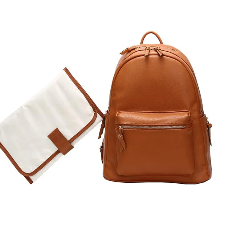 

Multifunctional PU leather nappy bag waterproof travelling backpack bag for women, Tan