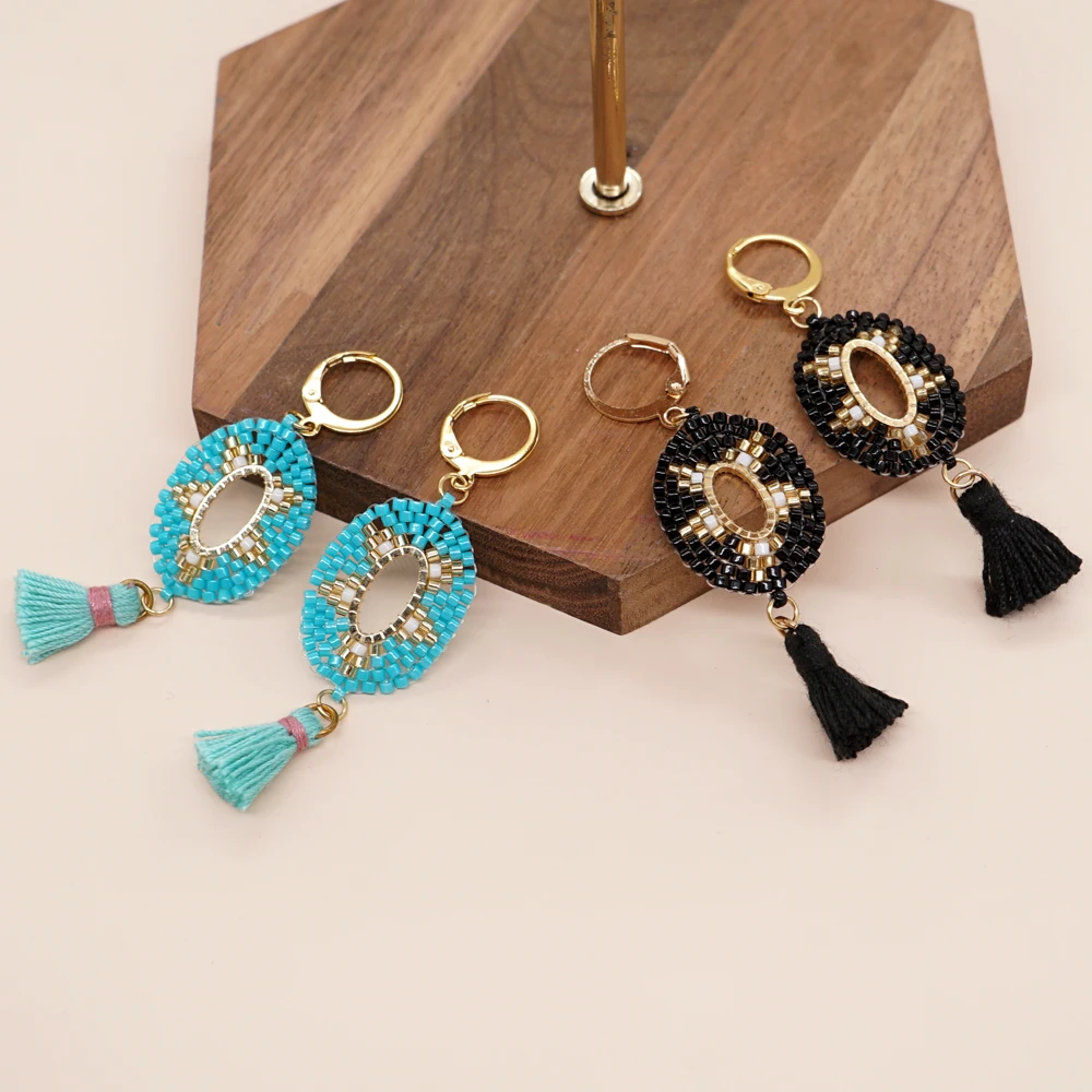

Go2Boho Ellipse Hoop Earring Bohemia Jewelry Miyuki Beads Handmade Tassel Earrings Gifts For Women