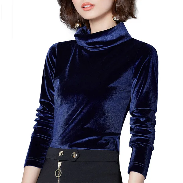 

WW-1151 Render Unlined Upper Garment Of Long Sleeve T-shirt Turtleneck Pleuche Coat Womens Long Sleeve Velvet Turtle Neck Top, Customized color