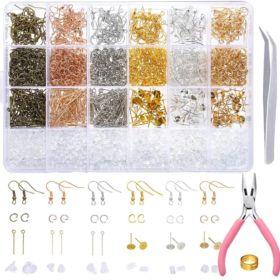

Amazon Hot Sales Earring Making And Repair Supplies Kit with Fish Hook Earrings, Earring Cards, for Jewelry Making and Earring, Gold/silver/bronze/rose gold