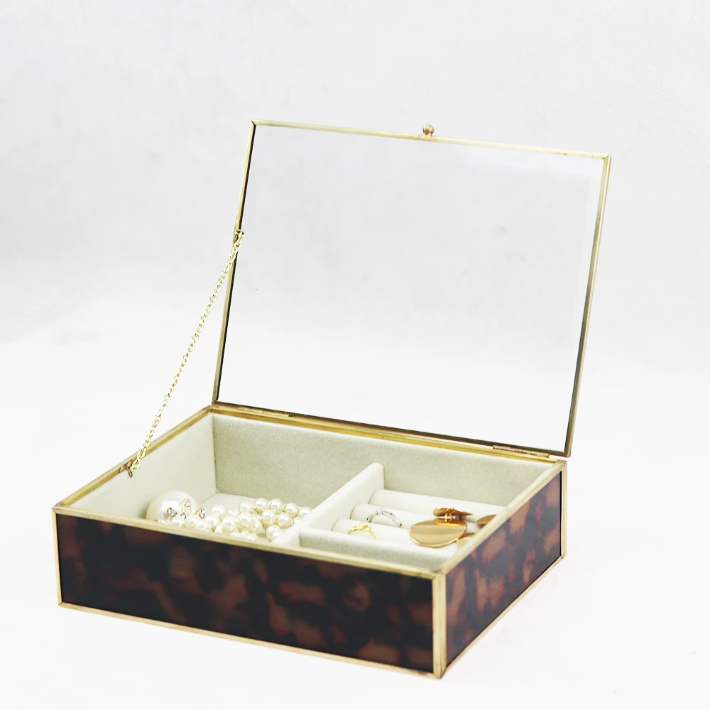 

Wholesale clear metal custom logo printing square gold glass display jewelry box