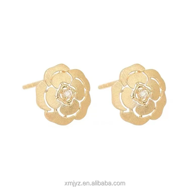 

Certified 18K Gold Earrings Clip Diamond Camellia Stud Earrings Au750 Gold Luxury French Gift