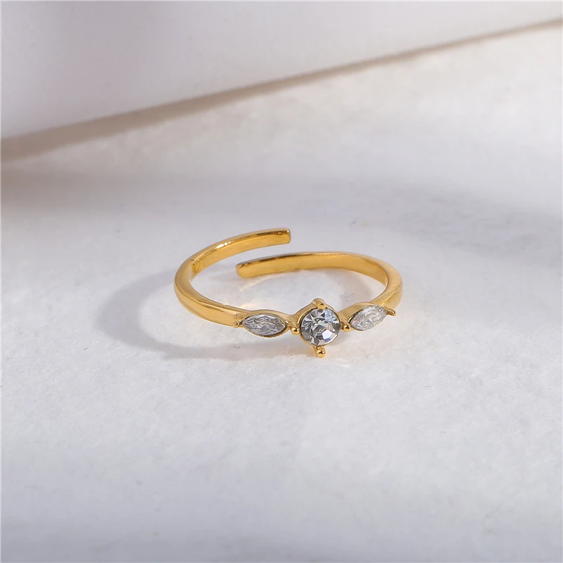 

Joolim Jewelry Wholesale 18K Gold Plated CZ Diamond Adjustable Stainless Steel Fine Rings for Women Dainty Rings