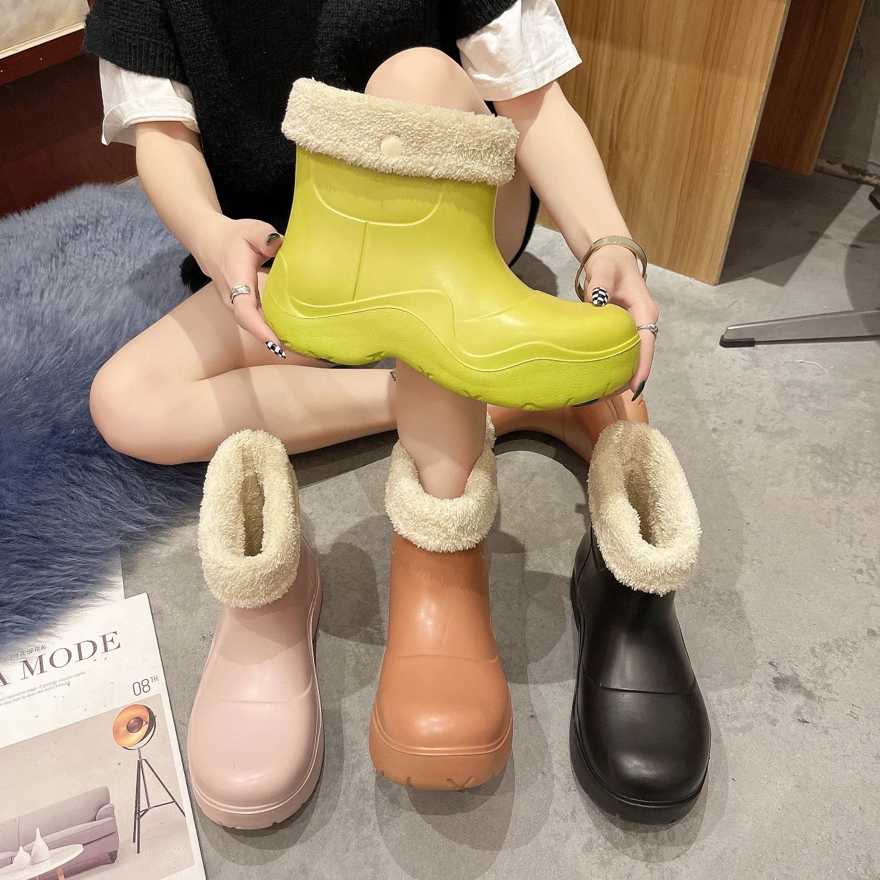 

mongolian fur boots 2021 female plush warm boots for women flats ankle botines cute sweet ladies fuzzy botas de mujeres winter