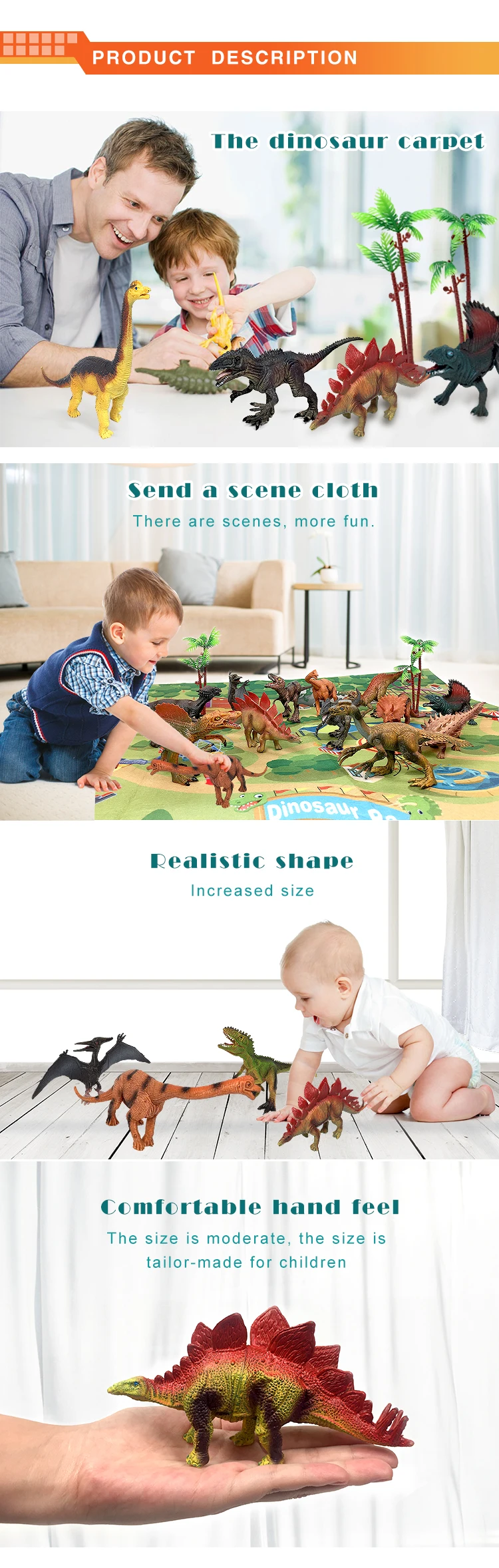 Amazon hot sale kids educational toy 9 models dinosaur toy figure with activity play mat