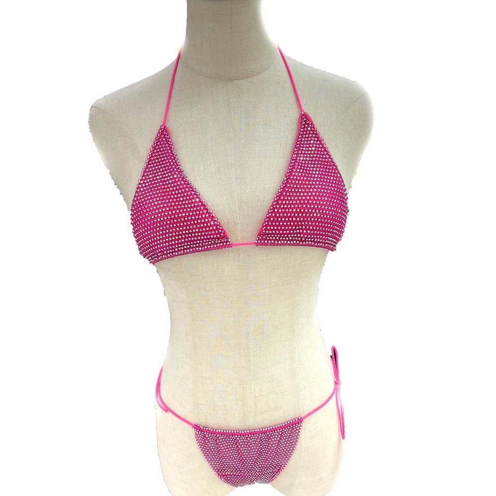 

S563 New Shiny Rhinestone mesh Bikini Crystal Diamonds Swimsuit Rhinestone Swimwear bikini set for lady, Black ,white,pink