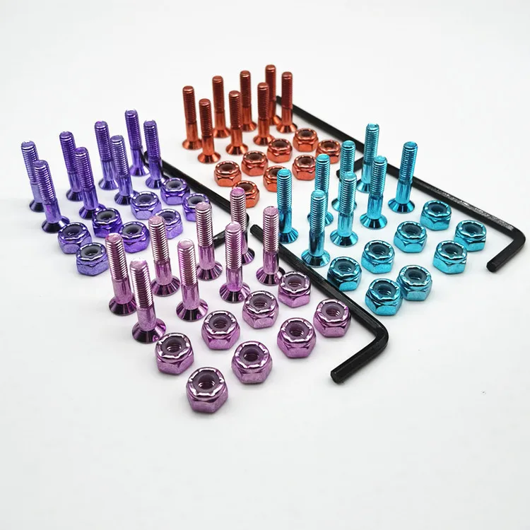 High Quality Anti rusty Anodizing skateboard Hardware OEM custom Allen head skateboard bolts and nuts