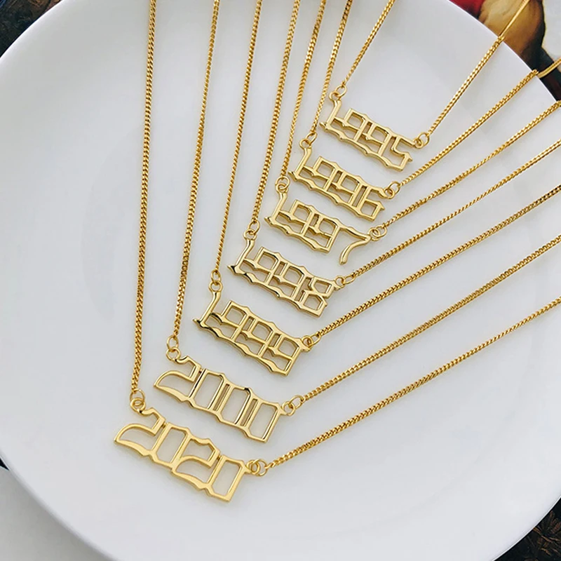 

Top Sellers 2021 For Amazon Necklace 925 sterling silver Gold Plated Birthday Year Number Pendant Necklace Trending Jewellery