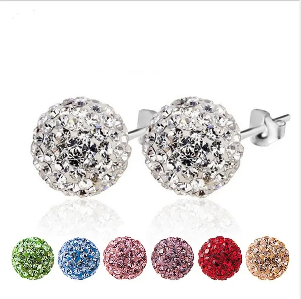 

6mm/8mm cubic zirconia earrings 925 stud sterling silver Shambhala earrings, As picture