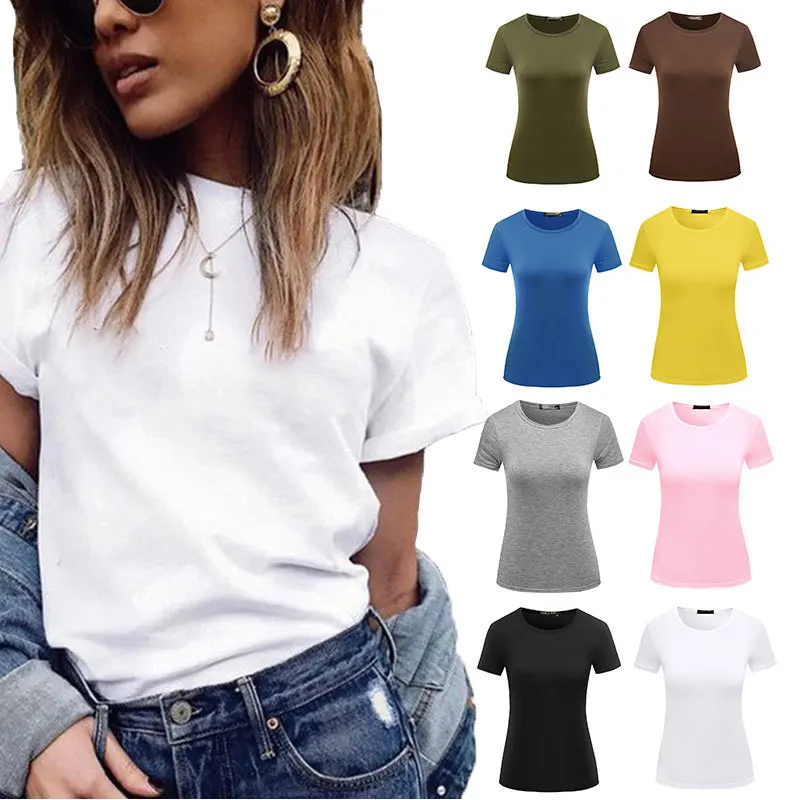 

White T-shirt Cotton Tee Casual Solid Color Plus Size T-shirt Short Sleeve Women Clothing, Print