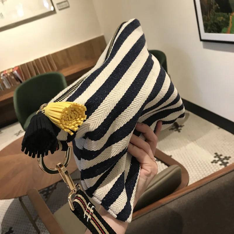 

New canvas stripe elegant ladies handbag women purse clutch bag, Customized colour