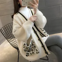 

Wholesale korean style plus size loose women leopard pocket women sweater coat