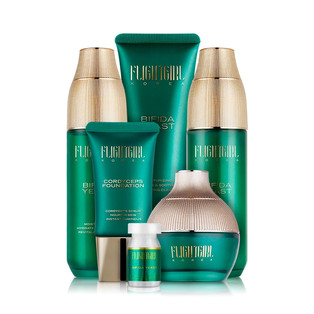 

Moisturizing Acne Women Face Skin Care Set for Face Flightgirl Bifida yeast moisturizing soothing 10pcs set, Green package