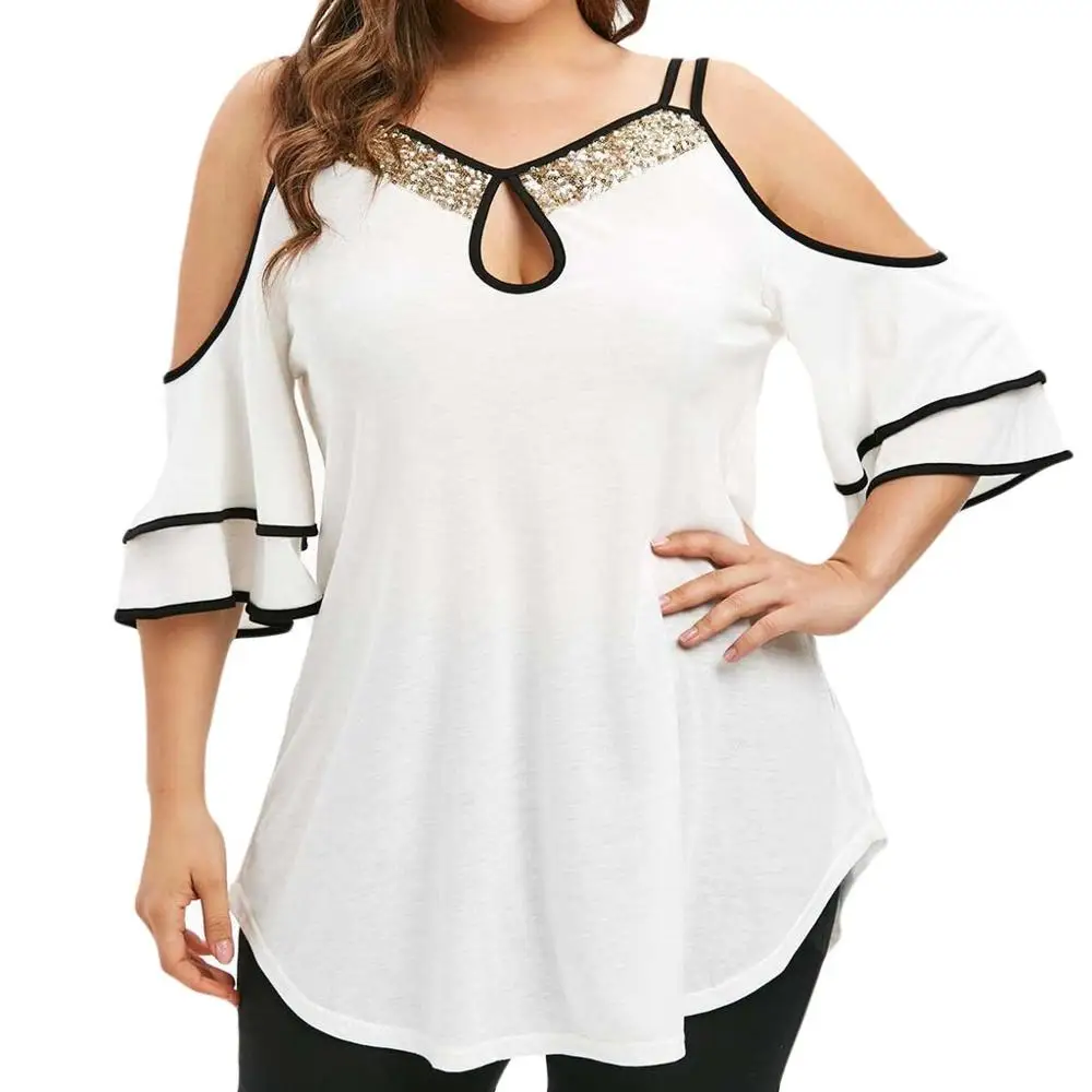 

Plus Size Womens Tops And Blouses Summer Streetwear Cold Shoulder Woman Blouse Ladies Tops Women Clothes 2021 new arrivals Fashion Clothing