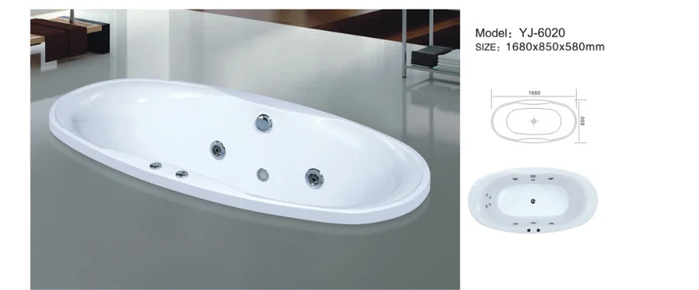 YJ6020  brand drop in acrylic embedded acrylic bathtubs  oval bathtub shape hot sale