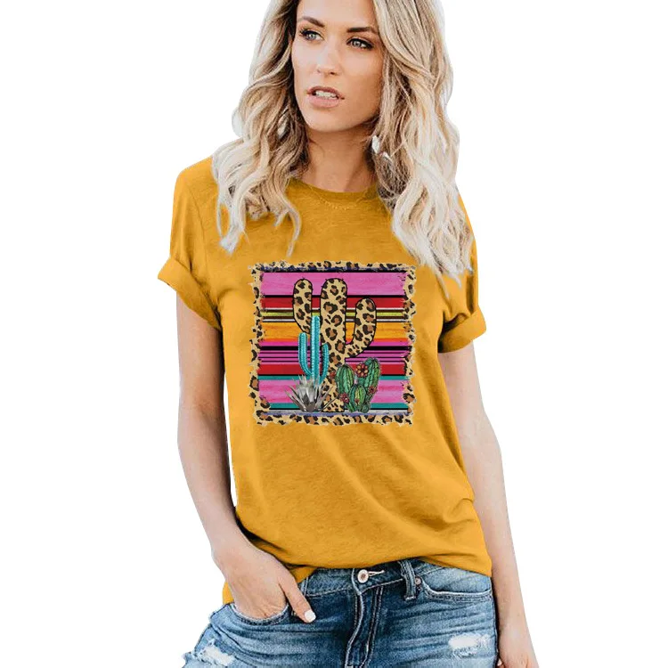 

2020 Summer Funny Cactus Print Ladies Casual Loose Short Sleeve T-shirt For Women
