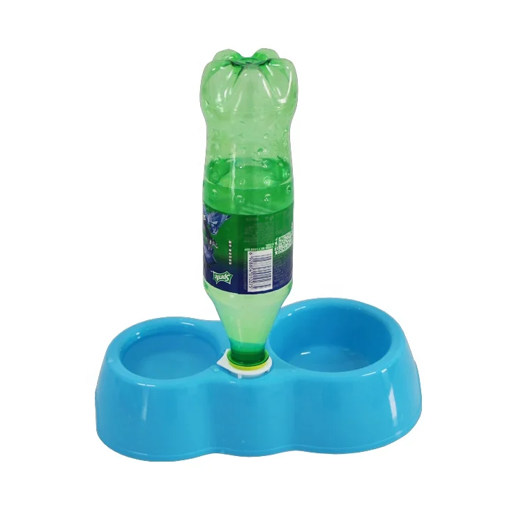 

Secure manufacturer price plastic dog food feeder suitable for bottles automatic water drinking bowl pet food bowl double, Blue orange green red purple