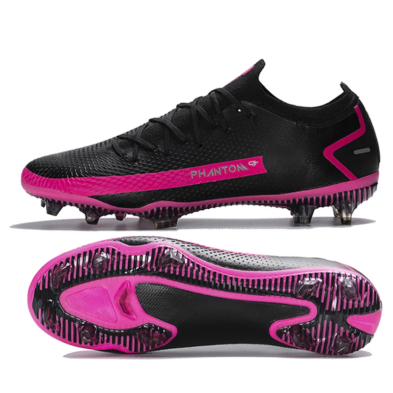 

Low ankle football boots FG long spikes football shoes zapatos futbol outdoor soccer shoes for men, Black