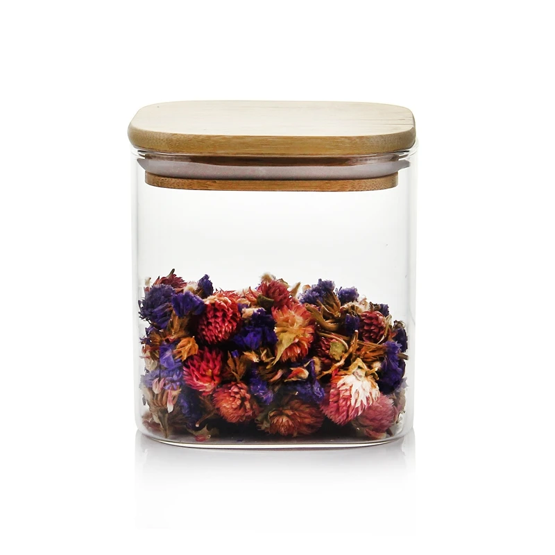 

Glass Kitchen Canisters with Airtight Bamboo Lid /square Canister Set/clear square glass canisters