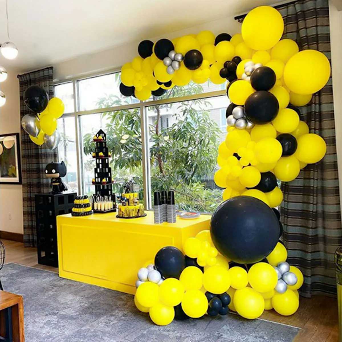 

One Year Old Girl Birthday Party Decor Kids Black Yellow Balloons Sunflower Baby Shower Balloon Garland Kit Macaron Balloon Arch