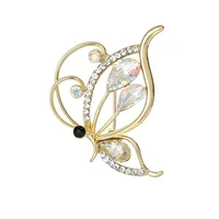 

2020 fashion gold plated designer customized metal luxury drip zircon rhinestone jewelry women wholesale butterfly pin brooch