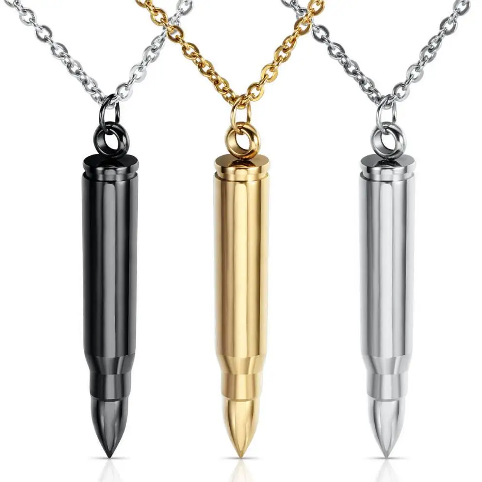 

Classic Soldier Veteran Bullet Memorial Pendant Necklace Engravable logo stainless steel bullet pendant necklace