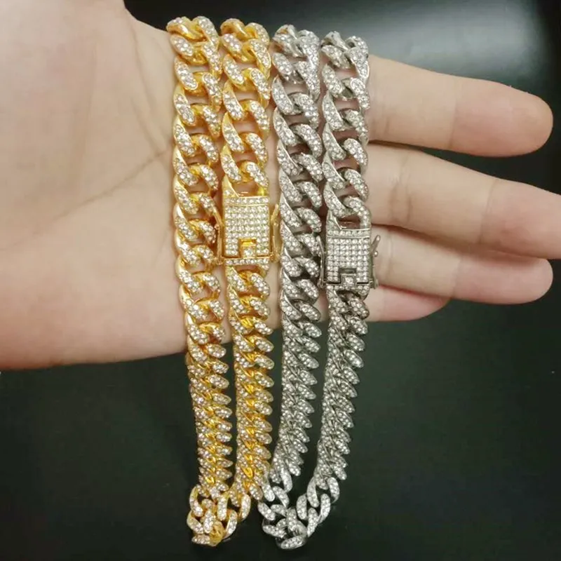 

Factory Jewelry Wholesale Cubic Zircon 18k Gold Plated Hip Hop Cuban Chain Necklace Kolye, Gold/silver