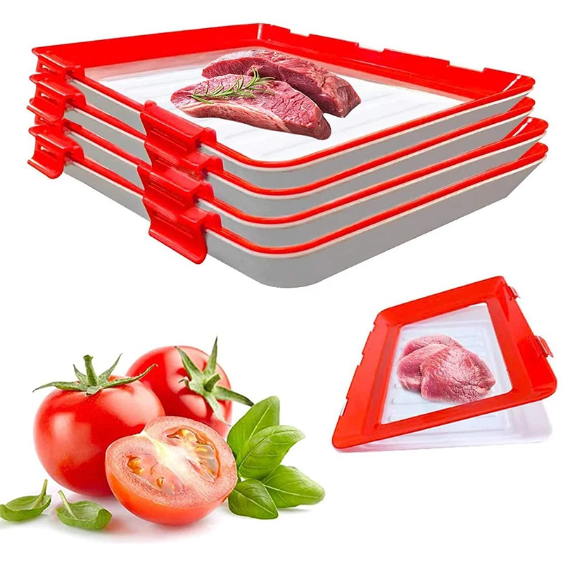 

Eco Reusable Rectangle Stackable, Kitchen Vegetable Plsus 4 Pcs Food Creative Tray Keeping Food Plastic Preservation Tray/