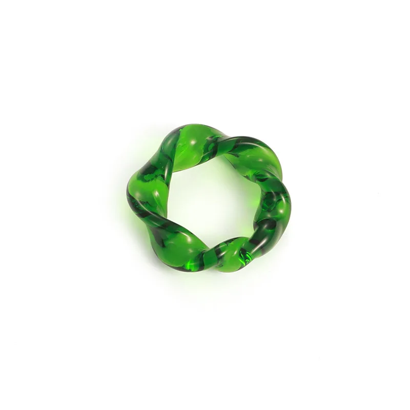 

Fashion jewelry green glass finger ring wave twist ring