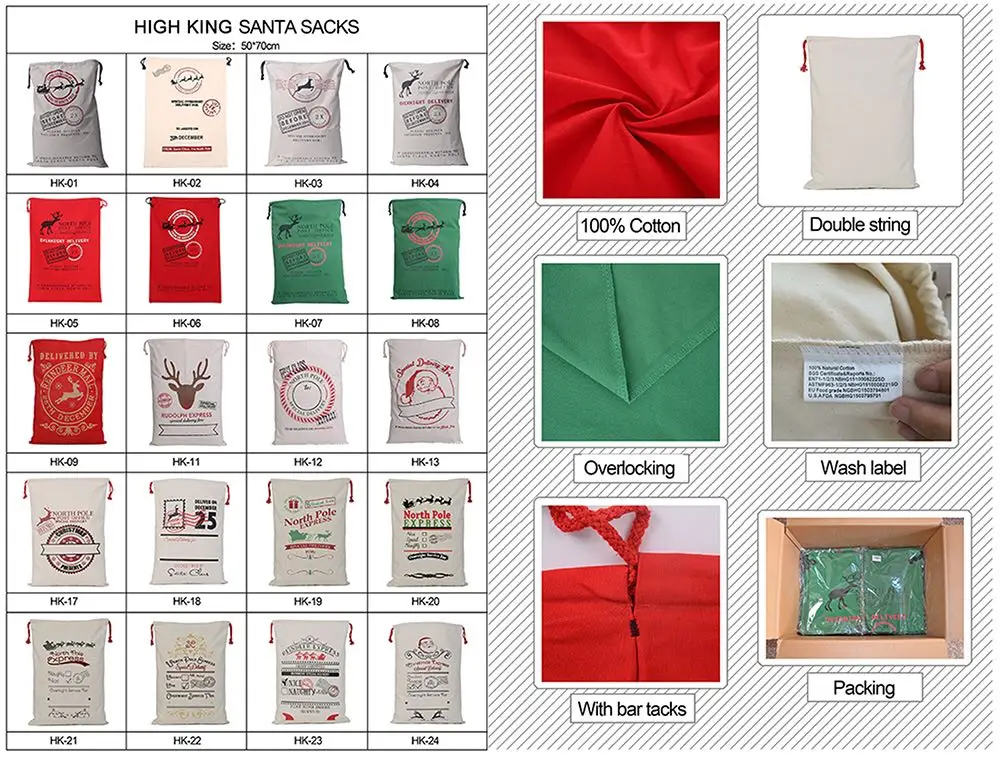 
Hot sale santa sack natural cotton canvas gift christmas bag wholesale 