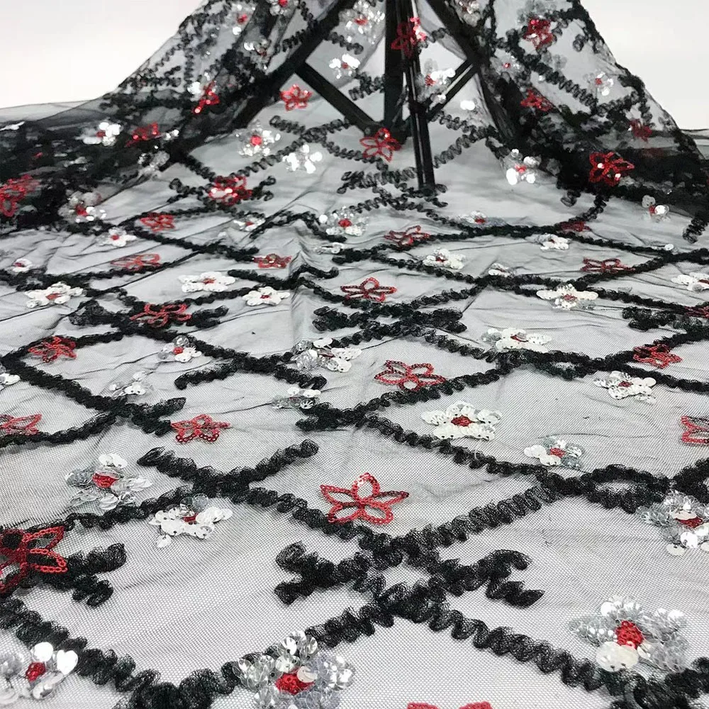 

net embroidery sequins fabric for african style