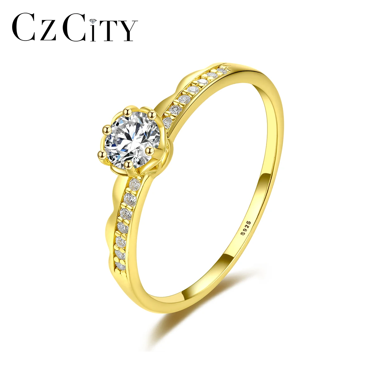 

Love Jewelry 925 Silver Gold Plated Simulated Diamond Zircon Ring for Women Gift Engagement Stackable Ring