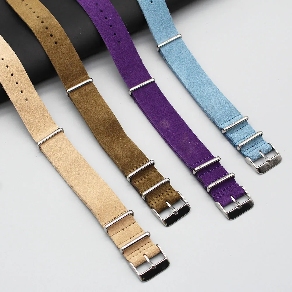 

Nubuck Suede Soft Cow Leather Watch Band 16mm 18mm 20mm 22mm 24mm Premium Nato Strap