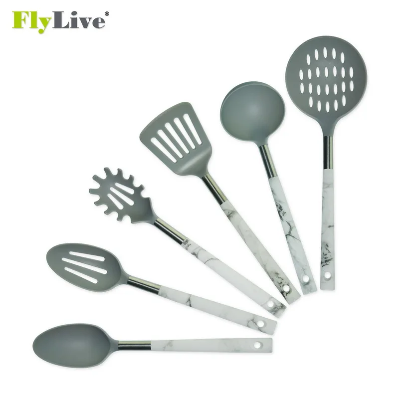 

6 Pcs Premium Quality Nylon Utensil Set with Marble Design handle nylon