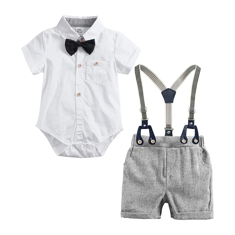 

Popular Bow Tie Gentleman White Short Sleeve Baby Boys Clothes Sets