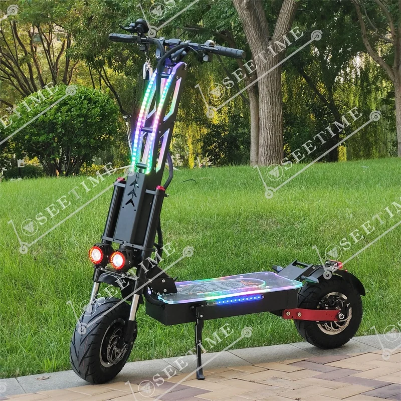 

China Suppier 8000W 60V 72V Off Road Fat Tire Dual Motor Folding E-Scooter With Seat, Black