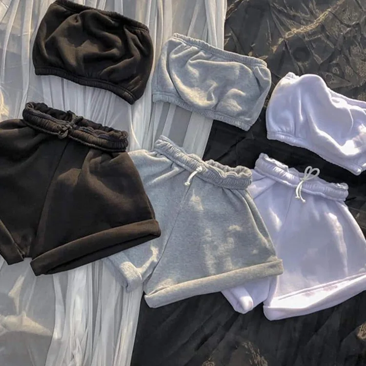 

Women's Casual Corset Top And Short Pants Two Pieces Sets, Gray,white,black