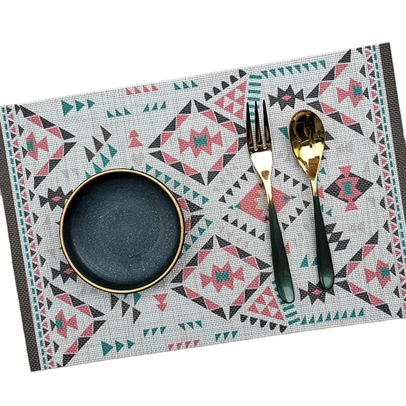 

Wholesale Bohemian Pvc Tablemat Dinner Printed Vinyl Rectangular Washable Boho Place Mat, As a picture