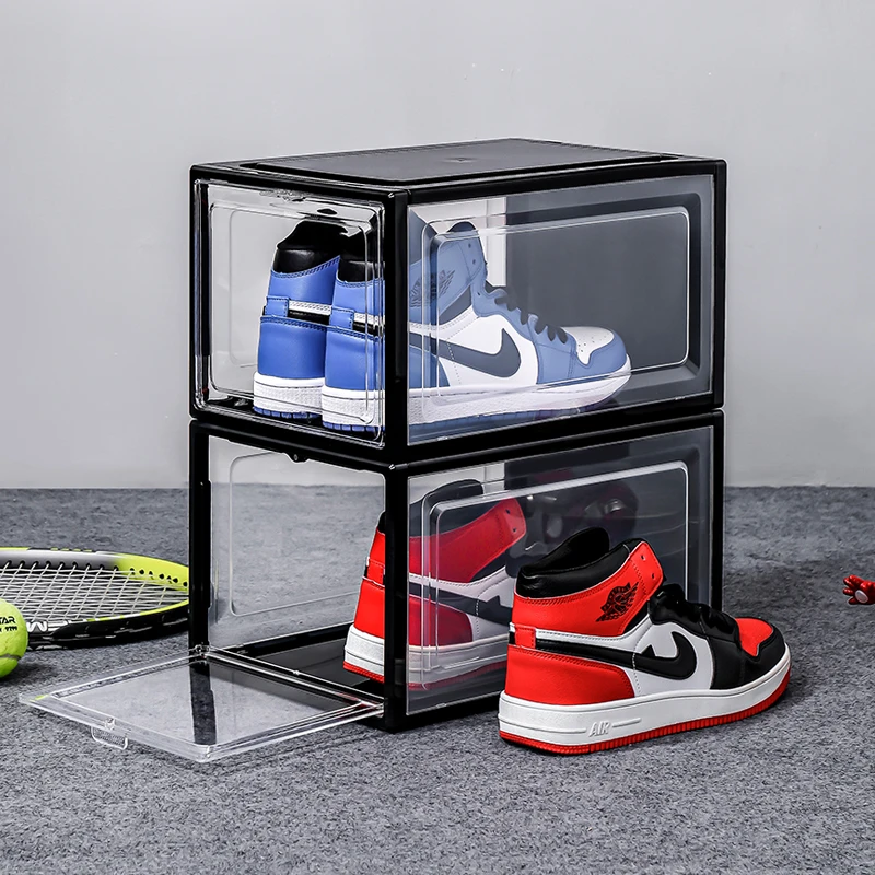 

Clear custom shoe box stackable Plastic shoe case acrylic transparent sneaker crates shoe storage box racks for shops home