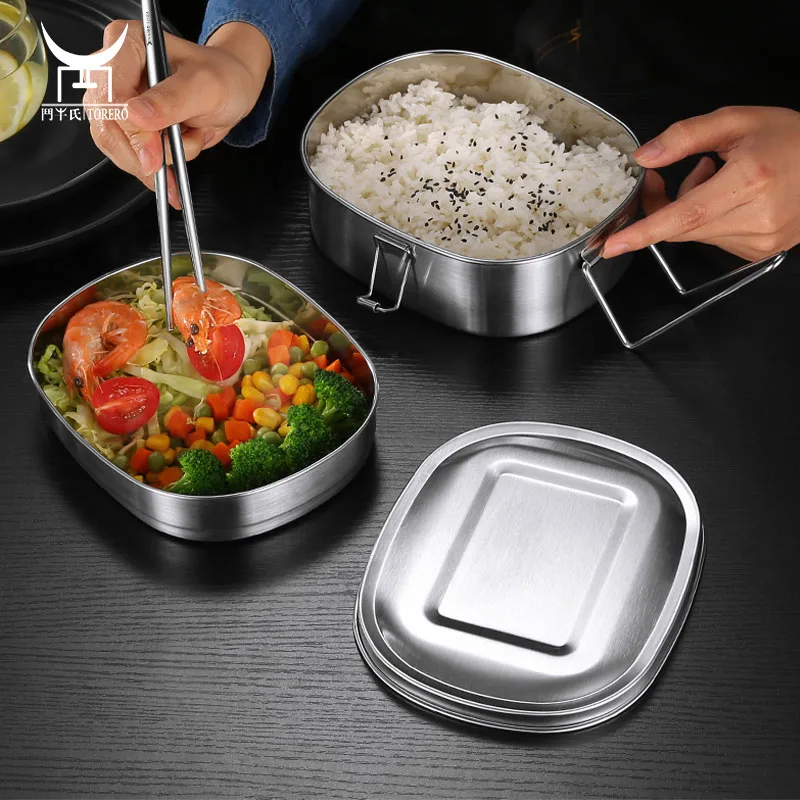 

Food grade oval 201 stainless steel compartment lunch box 2 layers for kids lunchbox with lid with lock