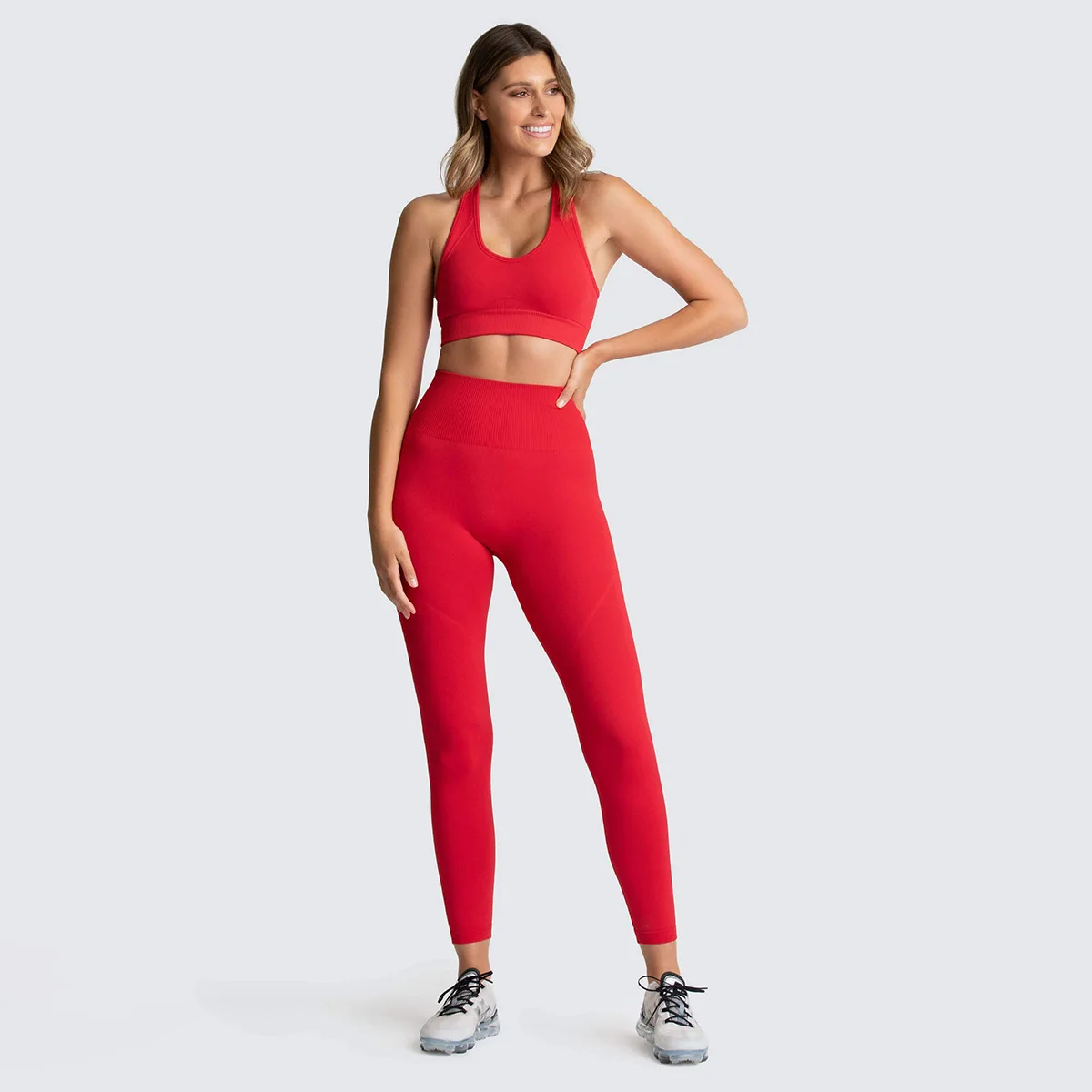 

Seamless yoga suit knitted quick-drying sports fitness suit women's vest suit