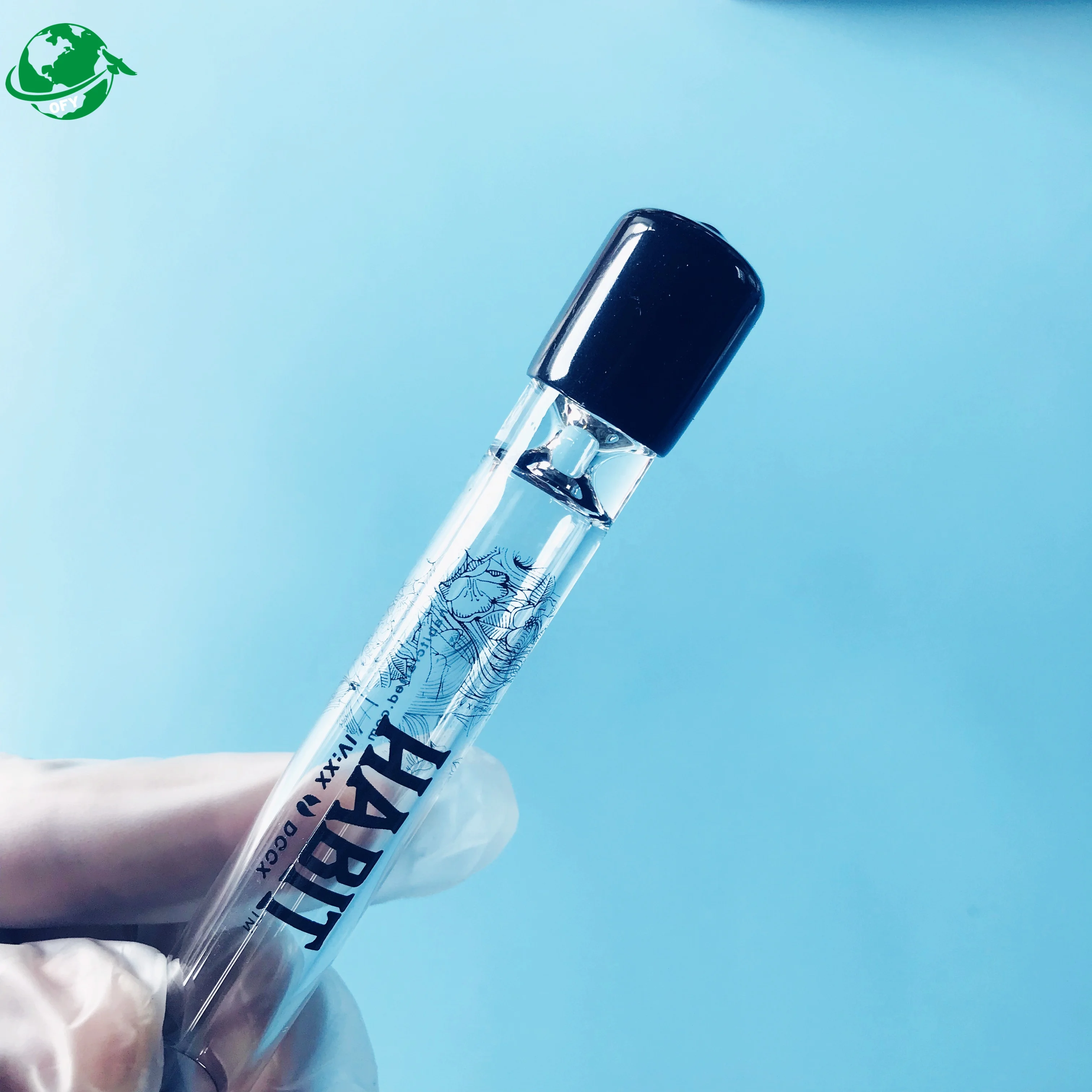 

Custom Logo Glass Filter Tip Glass Long Pipe with Rubber Top for Cigar Smoking, Customized