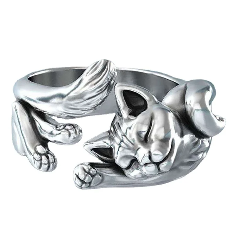 

Newest Fashionable Vintage Brass Silver Rings Cute Cat Shaped Ring Open Women Rings