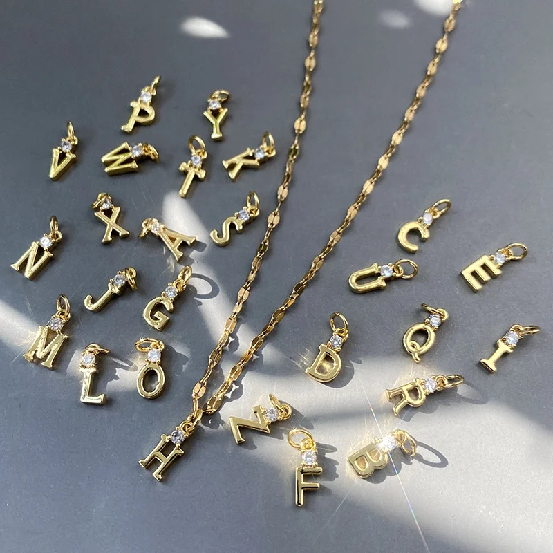 

High Polish Gold Plated Zircon Diamond Simple Charms A-z Letters Shape I.q.o.s Initial Pendant Necklace 2022 Jewelry
